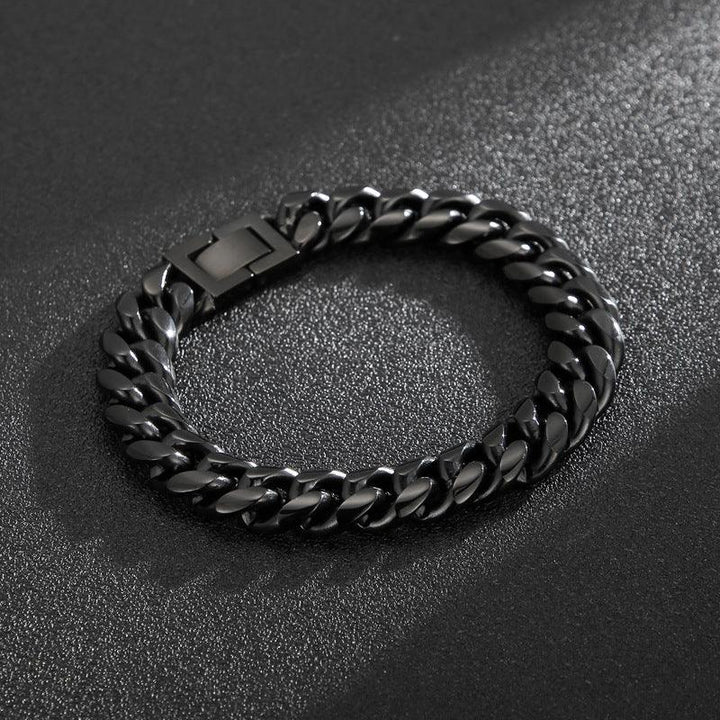12mm Brushed Black Miami Cuban Link Chain Necklace Bracelet Set With Buckle Clap - kalen