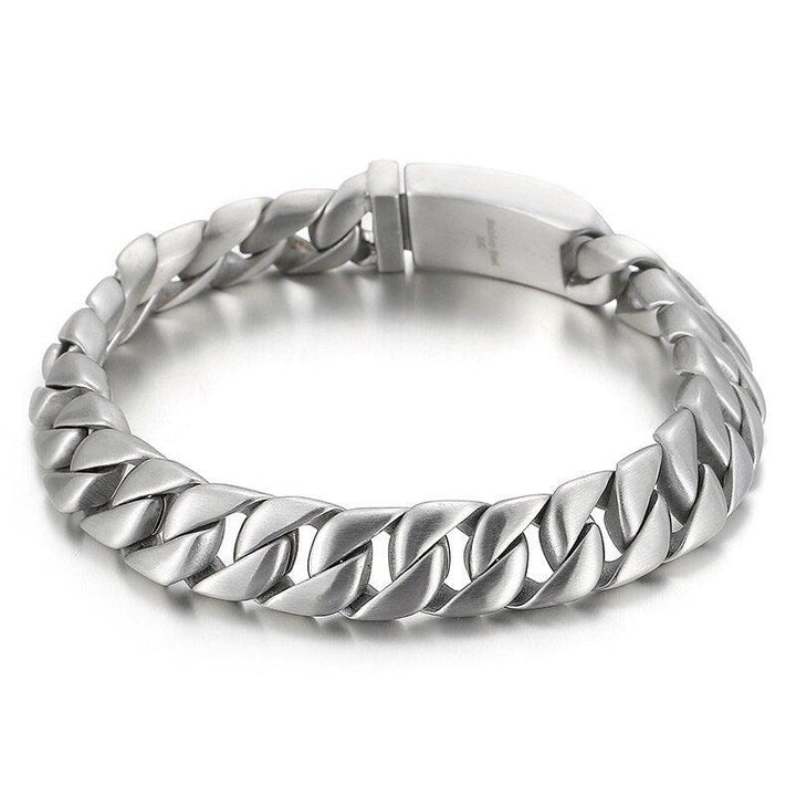 Kalen Cuban Chain 12mm Width O Chain Silver Color Bracelet 316L Stainless Steel Wristband Men's Fashion Accessory.