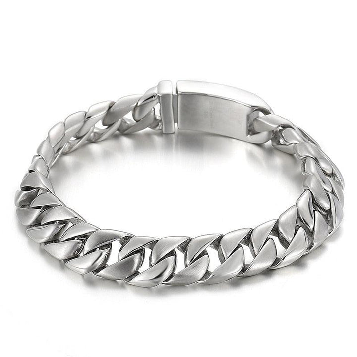 Kalen Cuban Chain 12mm Width O Chain Silver Color Bracelet 316L Stainless Steel Wristband Men's Fashion Accessory.