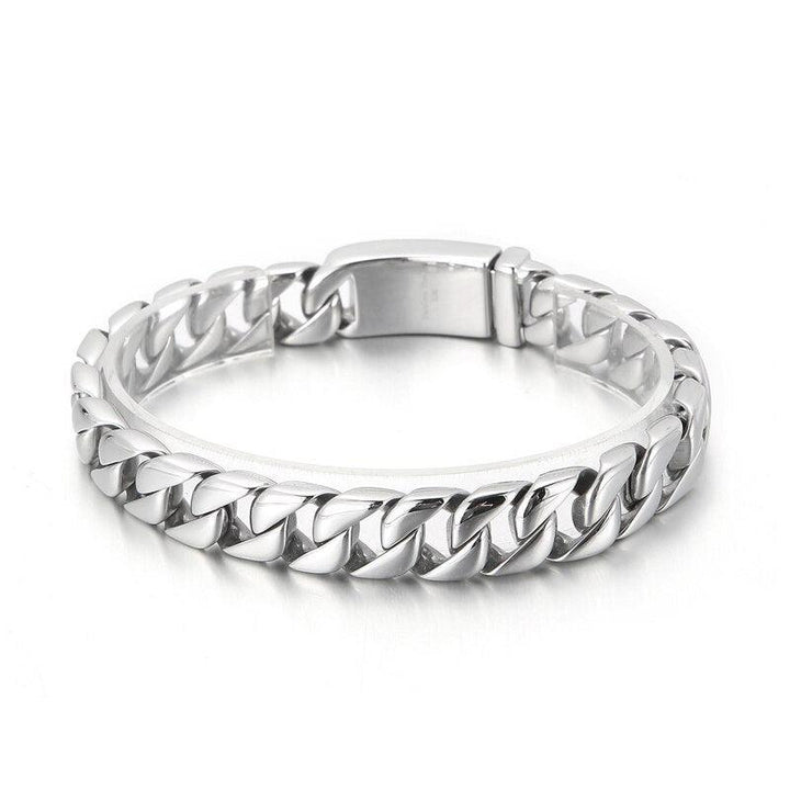 Kalen Cuban Chain 12mm Width O Chain Silver Color Bracelet 316L Stainless Steel Wristband Men's Fashion Accessory.