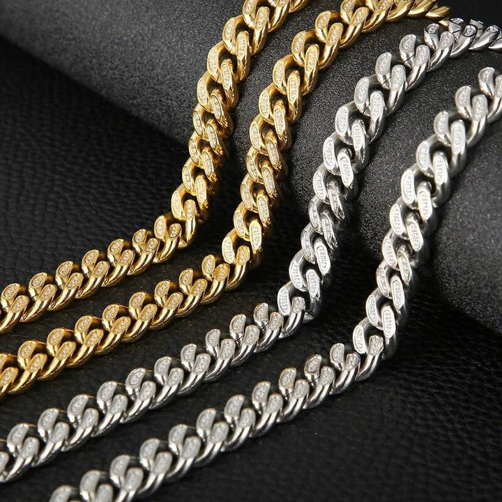 12mm Polished 2-Side Cut Curb Cuban Zircon Chain Bracelet Necklace with CNC Zircon Magnet Box Clap - kalen