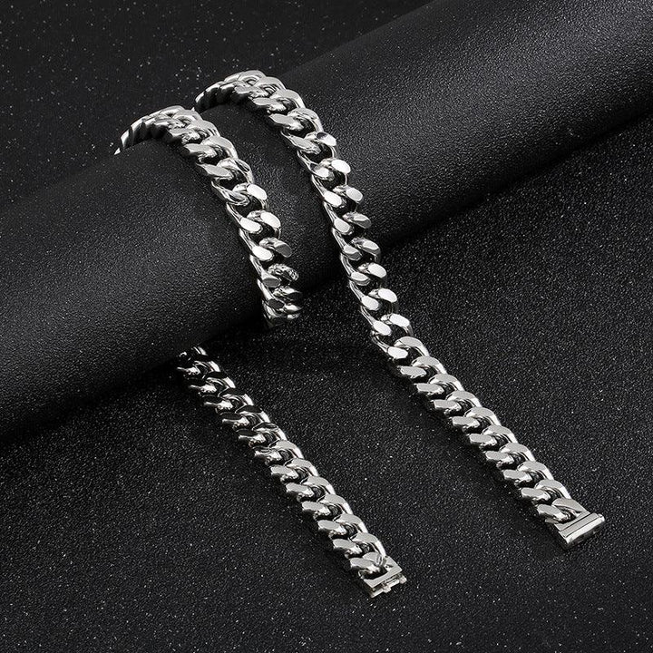 12mm Polished 4-Side Cut Curb Cuban Chain Bracelet Necklace with Button Clap - kalen