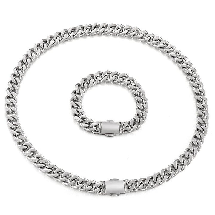 12mm Polished 4-Side Cut Curb Cuban Chain Bracelet Necklace with Push Button Buckle - kalen