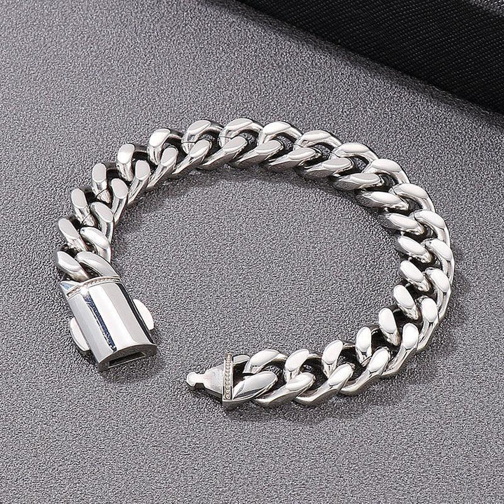 12mm Polished 4-Side Cut Curb Cuban Chain Bracelet Necklace with Push Button Buckle - kalen