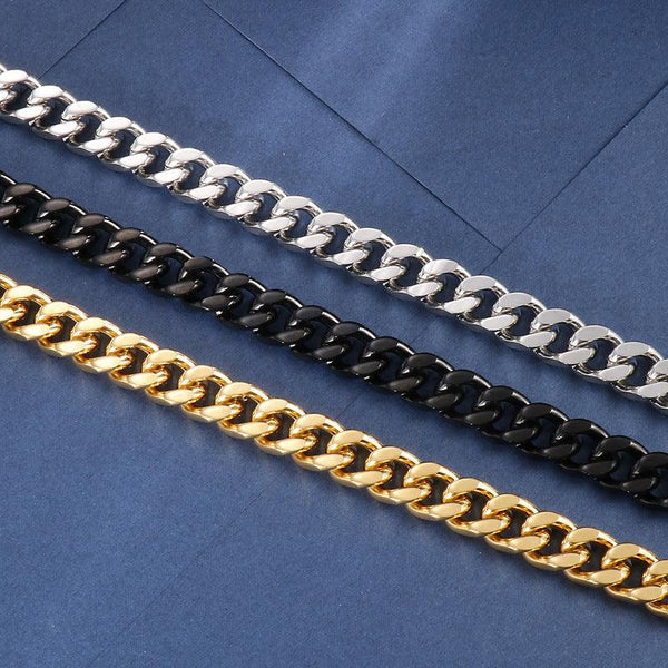 12mm Polished 4-Side Cut Curb Cuban Chain Bracelet Necklace with Zircon Push Button Lock Buckle - kalen