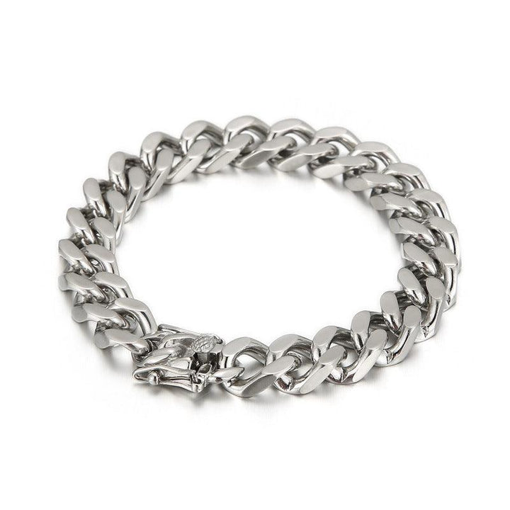 12mm Polished 4-Side Cut Curb Cuban Chain Bracelet with Lock Button Clap - kalen