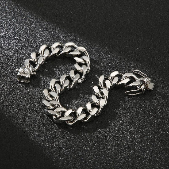 12mm Polished 4-Side Cut Curb Cuban Chain Bracelet with Lock Button Clap - kalen