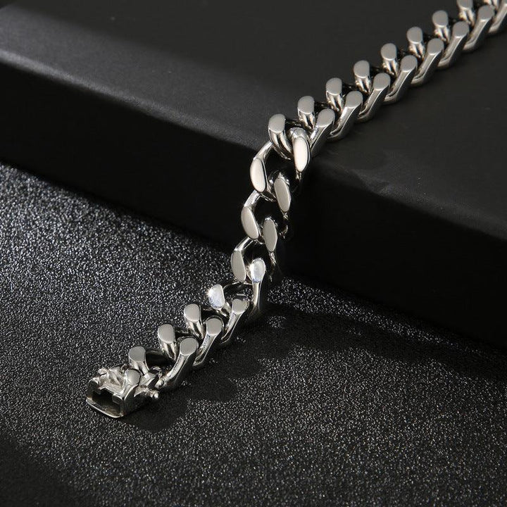 12mm Polished 4-Side Cut Curb Cuban Chain Bracelet with Lock Button Clap - kalen