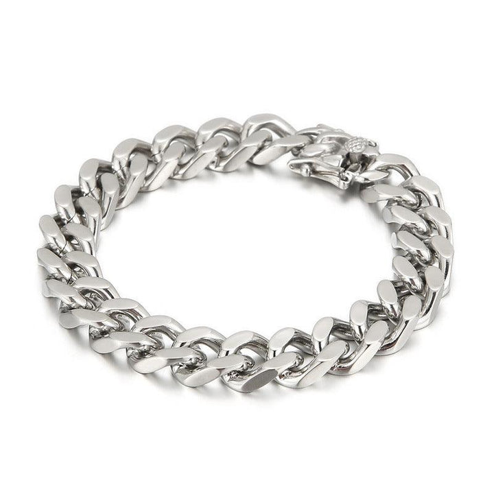 12mm Polished 4-Side Cut Curb Cuban Chain Bracelet with Lock Button Clap - kalen