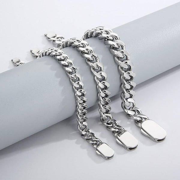 12mm Polished 4-Side Cut Curb Cuban Chain Bracelet with Push Button Clap - kalen