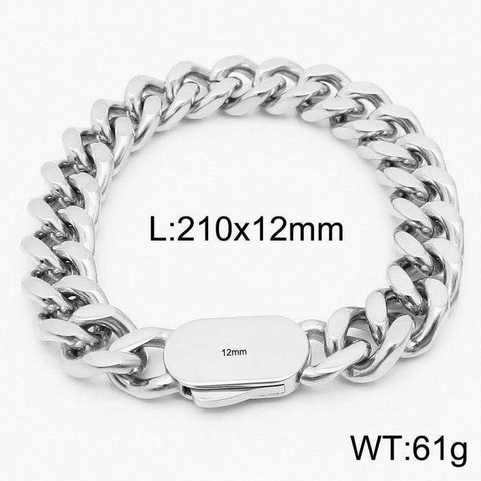 12mm Polished 4-Side Cut Curb Cuban Chain Bracelet with Push Button Clap - kalen