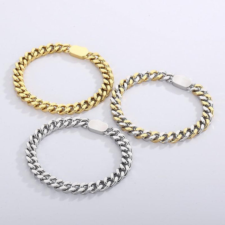 12mm Polished 4-Side Cut Curb Cuban Chain Bracelet with Push Button Clap - kalen