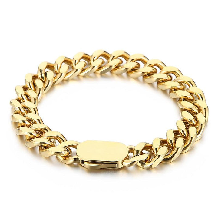 12mm Polished 4-Side Cut Curb Cuban Chain Bracelet with Push Button Clap - kalen