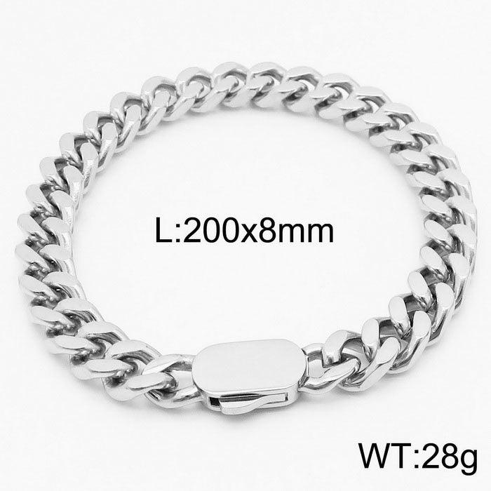 12mm Polished 4-Side Cut Curb Cuban Chain Bracelet with Push Button Clap - kalen