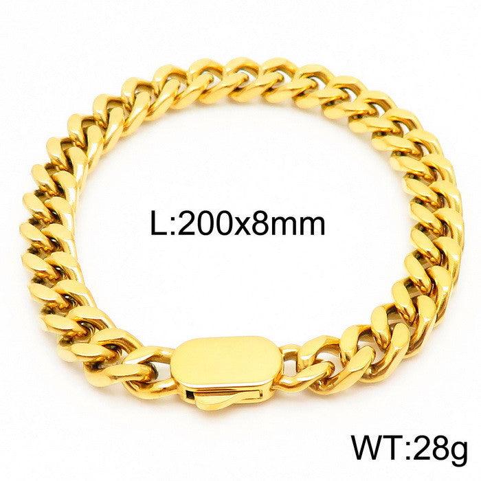 12mm Polished 4-Side Cut Curb Cuban Chain Bracelet with Push Button Clap - kalen