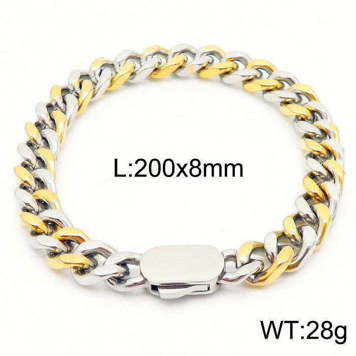 12mm Polished 4-Side Cut Curb Cuban Chain Bracelet with Push Button Clap - kalen