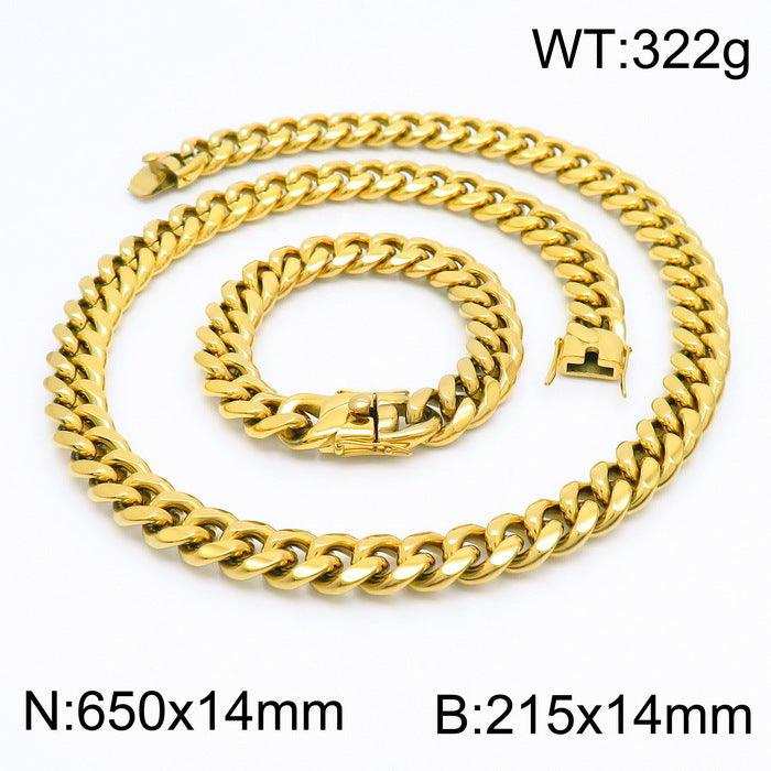 12mm Polished Miami Cuban Link Chain Bracelet Necklace Set With With Push Button Lock Clap - kalen