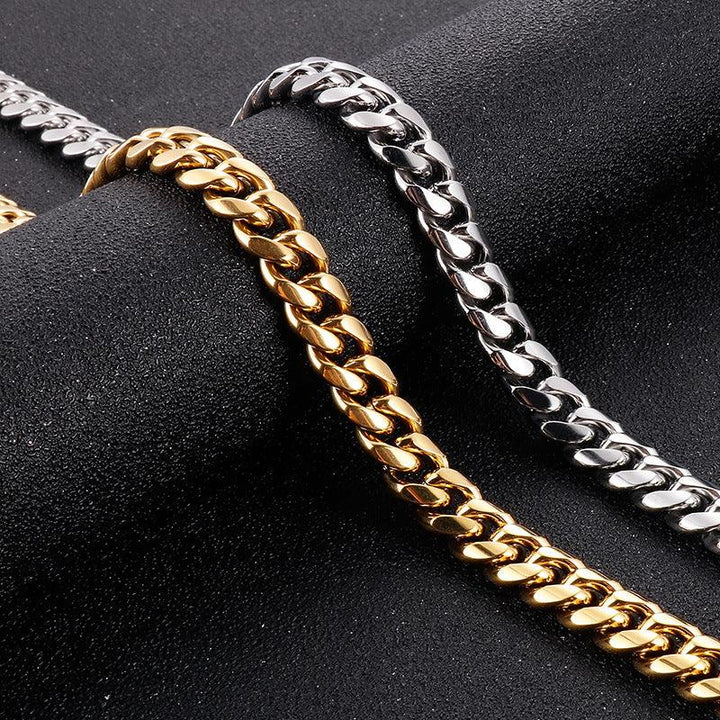 12mm Polished Miami Cuban Link Chain Bracelet Necklace Set With With Push Button Lock Clap - kalen