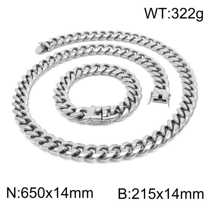 12mm Polished Miami Cuban Link Chain Bracelet Necklace Set With With Push Button Lock Clap - kalen