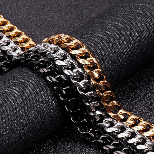 12mm Polished Miami Cuban Link Chain Bracelet Necklace With Spring Box Clap - kalen