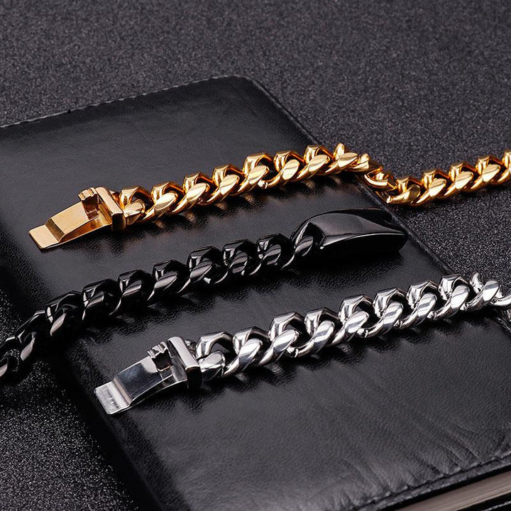 12mm Polished Miami Cuban Link Chain Bracelet Necklace With Spring Box Clap - kalen