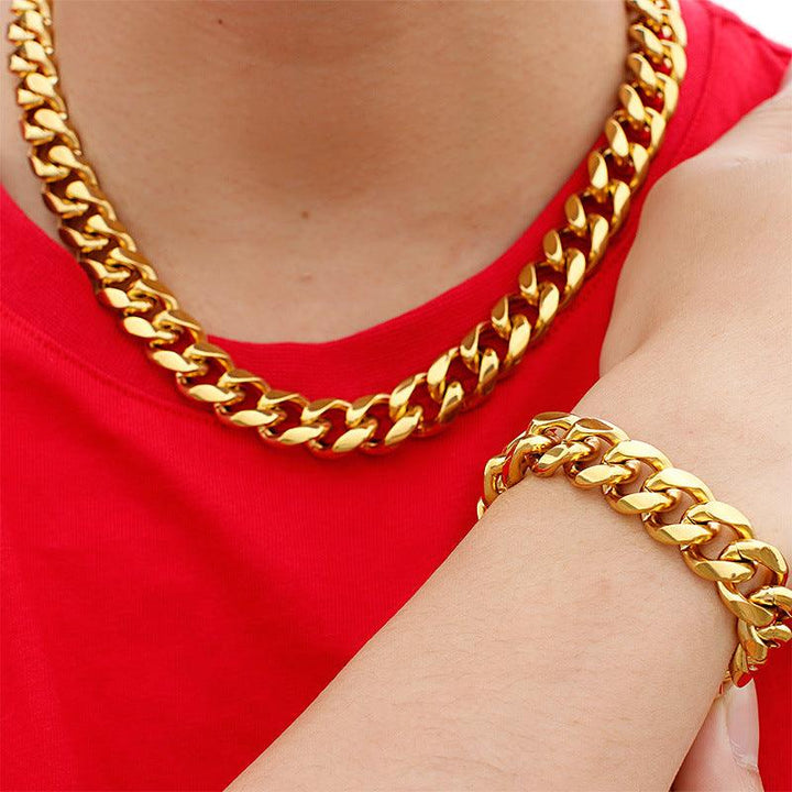 12mm Polished Miami Cuban Link Chain Bracelet Necklace With Spring Box Clap - kalen