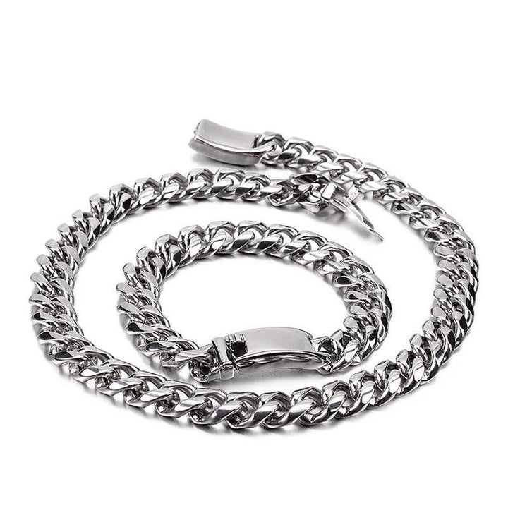 12mm Polished Miami Cuban Link Chain Bracelet Necklace With Spring Box Clap - kalen