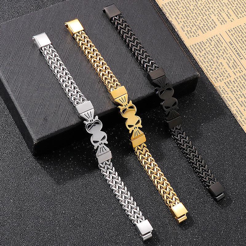 12mm Punk Foxtail Chain Stainless Steel Skull Charm Bracelet for Men - kalen
