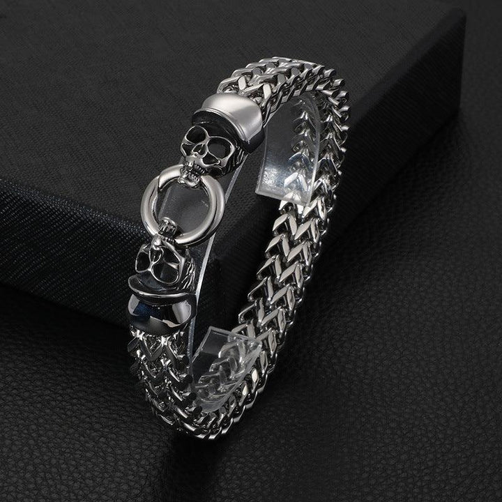 12mm Punk Foxtail Chain Stainless Steel Skull Charm Bracelet for Men - kalen