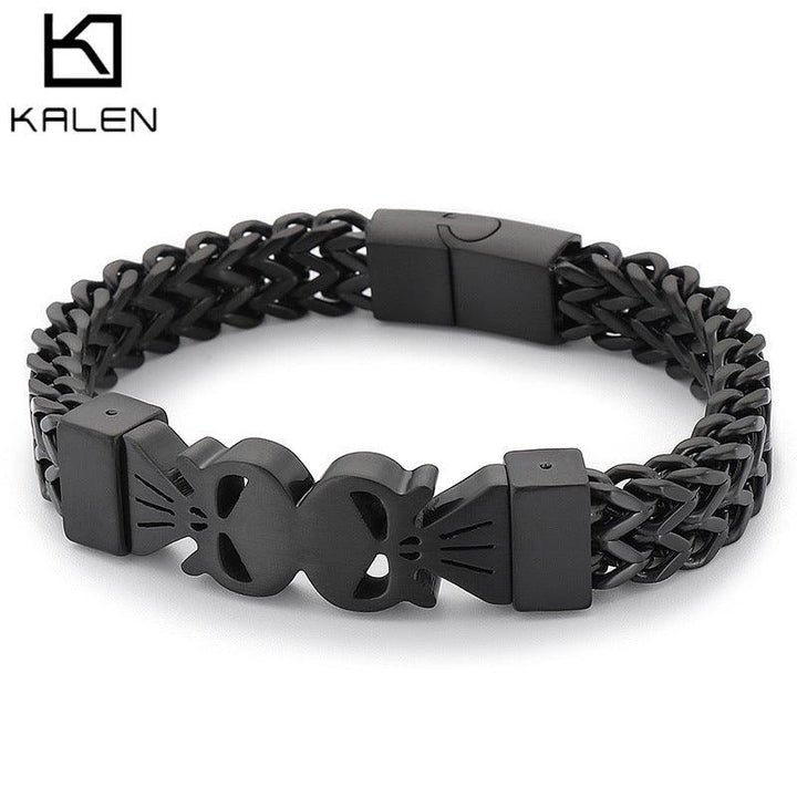 12mm Punk Foxtail Chain Stainless Steel Skull Charm Bracelet for Men - kalen