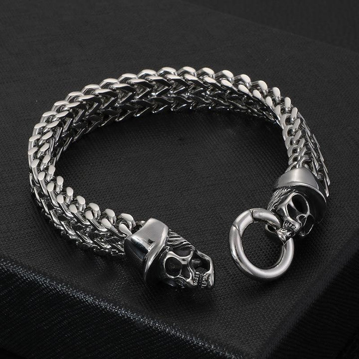 12mm Punk Foxtail Chain Stainless Steel Skull Charm Bracelet for Men - kalen