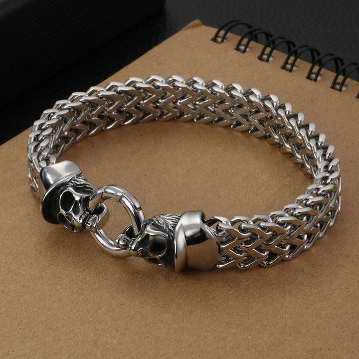 12mm Punk Foxtail Chain Stainless Steel Skull Charm Bracelet for Men - kalen