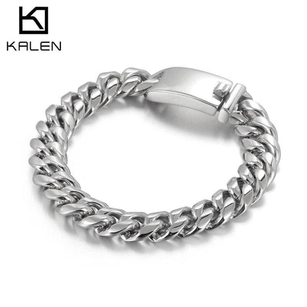 Kalen Fashion Simple Polished Cuban O-chain 12mm Wide Men's Stainless Steel Bracelet Jewelry Accessories.