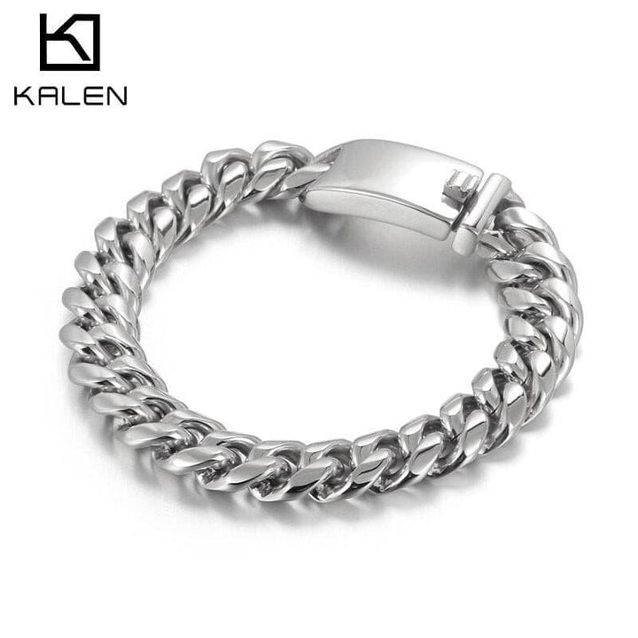 Kalen Fashion Simple Polished Cuban O-chain 12mm Wide Men's Stainless Steel Bracelet Jewelry Accessories.