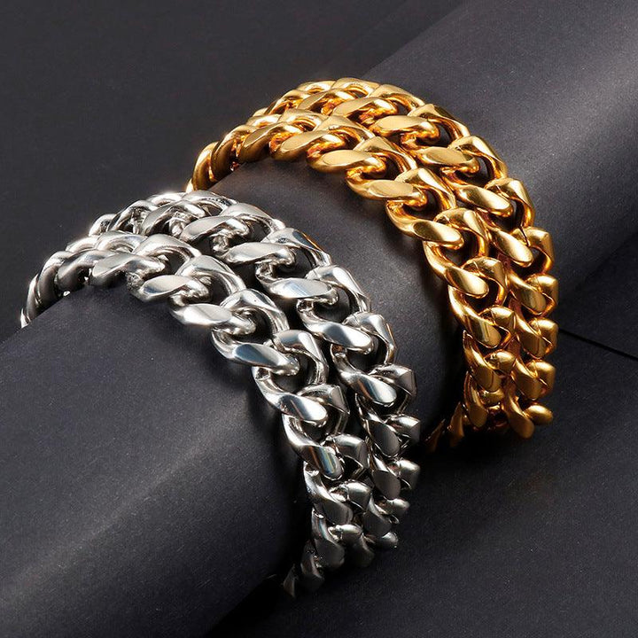 13/15mm Polished Miami Cuban Link Chain Bracelet Necklace Set With With Lock Push Button Clap - kalen