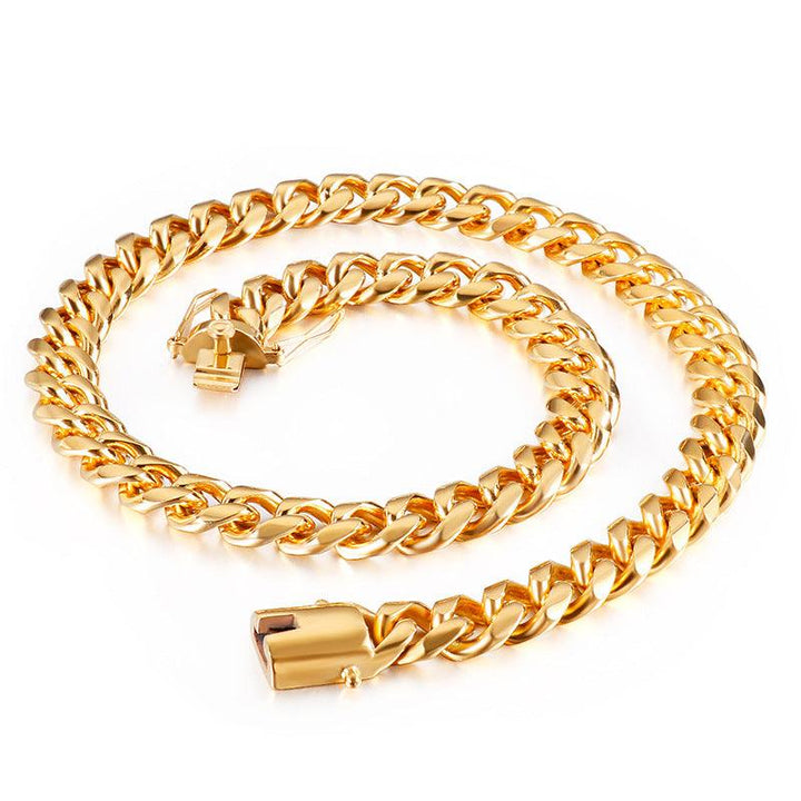 13/15mm Polished Miami Cuban Link Chain Bracelet Necklace Set With With Lock Push Button Clap - kalen