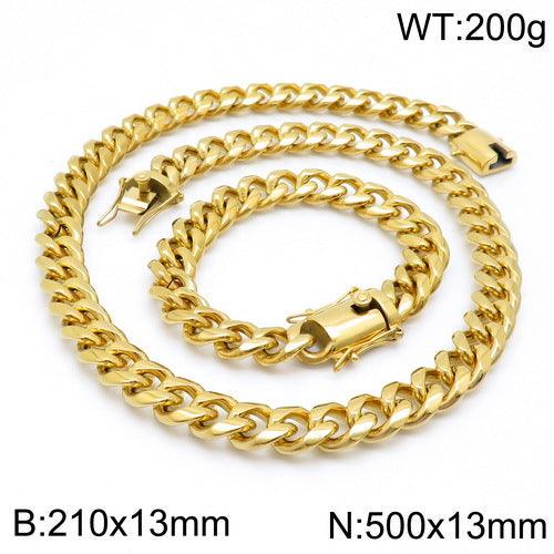 13/15mm Polished Miami Cuban Link Chain Bracelet Necklace Set With With Lock Push Button Clap - kalen