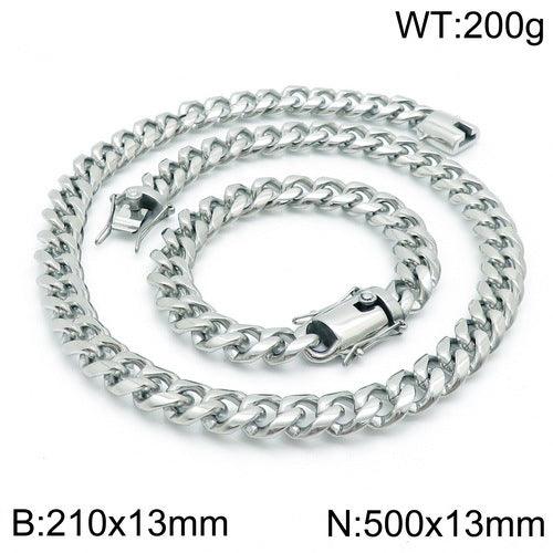 13/15mm Polished Miami Cuban Link Chain Bracelet Necklace Set With With Lock Push Button Clap - kalen