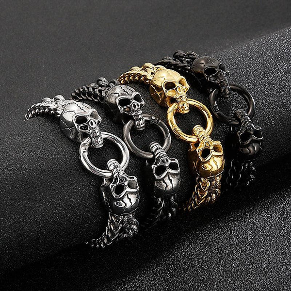 13mm Franco Rope Chain Skull Charm Bracelet for Men - kalen