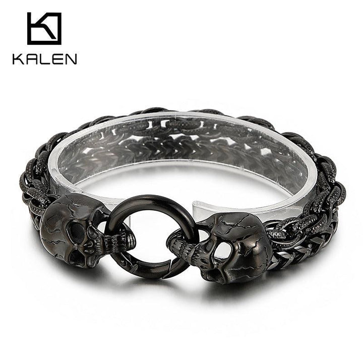 13mm Franco Rope Chain Skull Charm Bracelet for Men - kalen