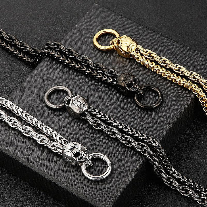 13mm Franco Rope Chain Skull Charm Bracelet for Men - kalen