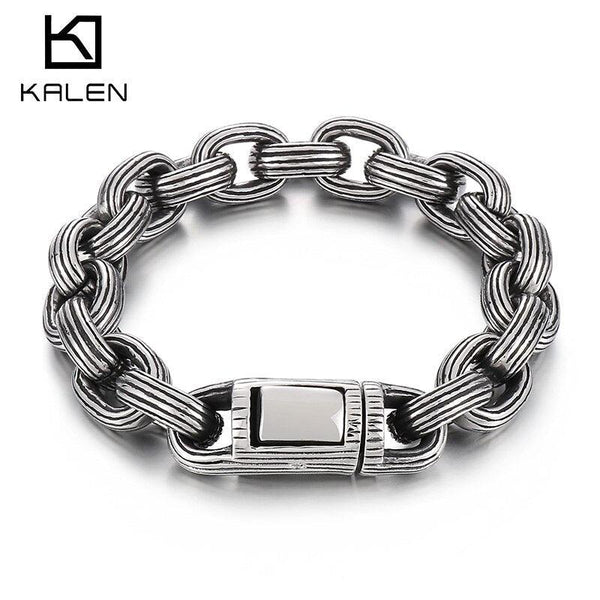 Kalen 13mm Wide O Chain Vintage Men's Stainless Steel Bracelet 220mm Jewelry Accessories.