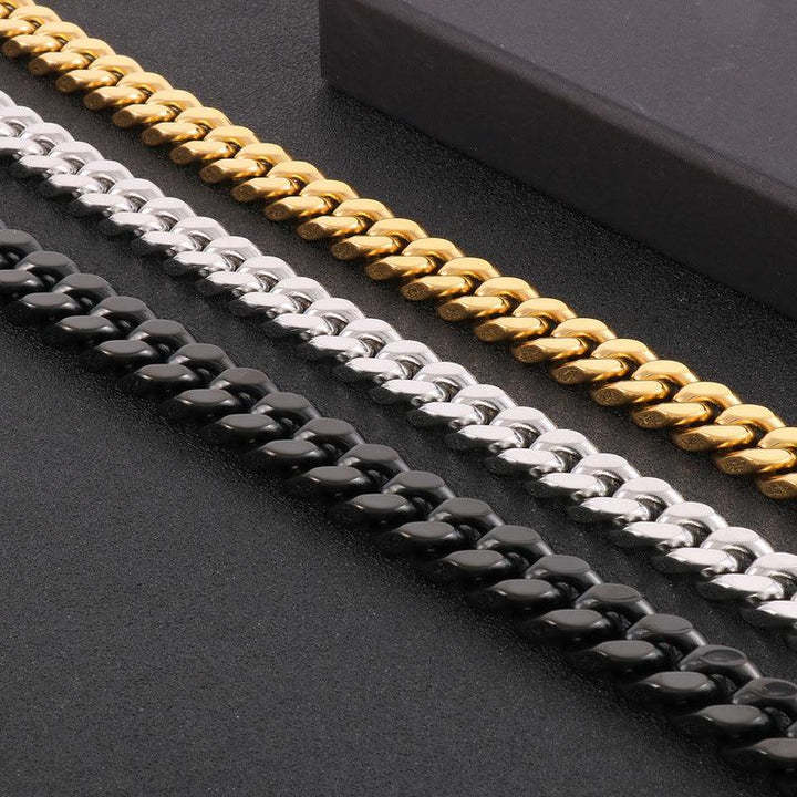 13mm Polished 4-Side Cut Curb Cuban Chain Bracelet Necklace with Push Button Lock Clap - kalen