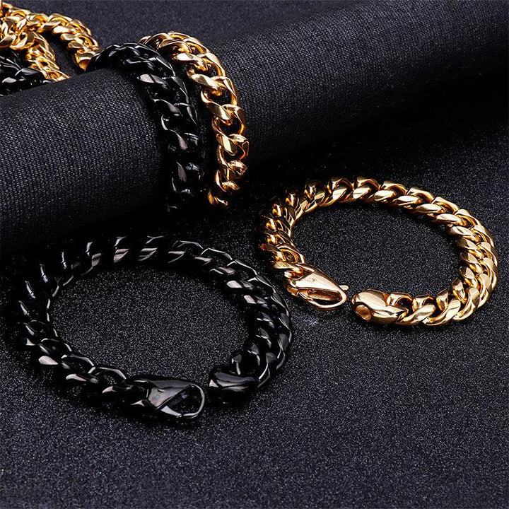 13mm Polished Miami Cuban Chain Bracelet Necklace Set with Lobster Clap - kalen