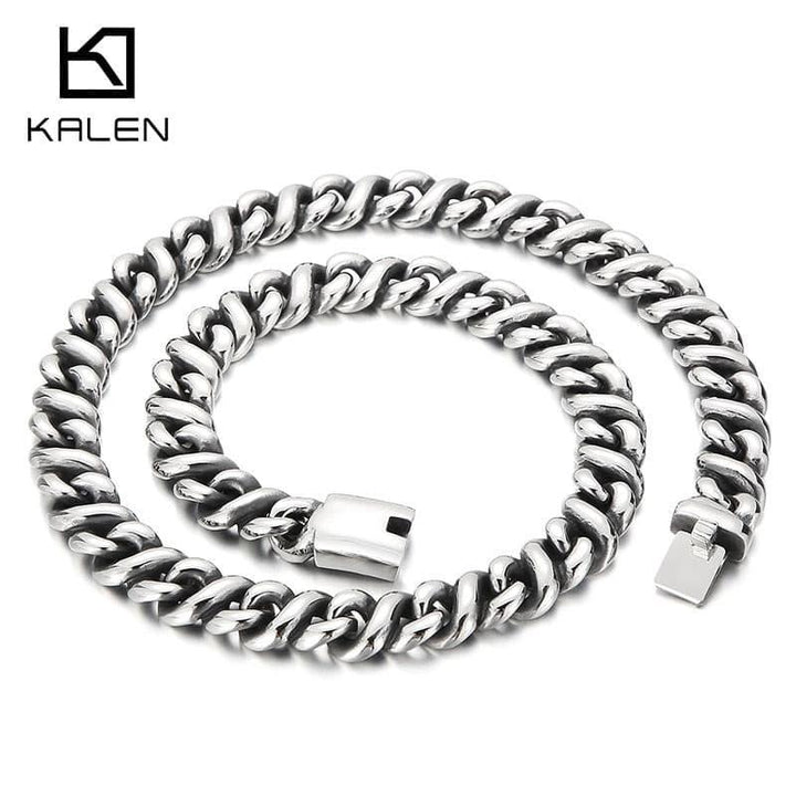 KALEN 60cm 316L Stainless Steel Cast Link Chain Necklace Men Heavy Jewelry.