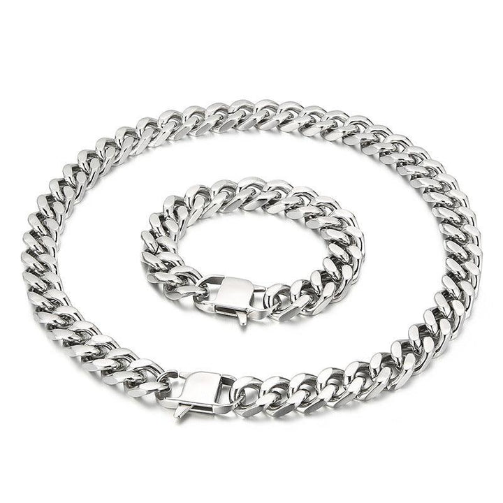 14mm Polished 4-Side Cut Curb Cuban Chain Bracelet Necklace with Lobster Clap - kalen