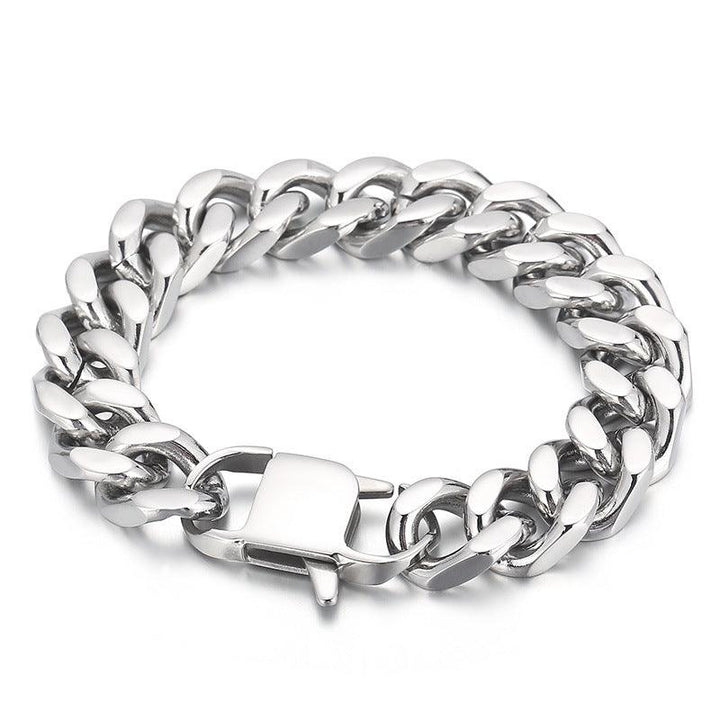 14mm Polished 4-Side Cut Curb Cuban Chain Bracelet Necklace with Lobster Clap - kalen