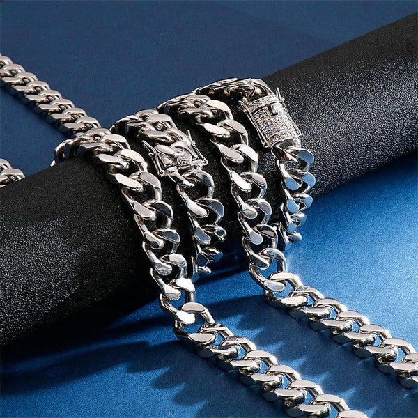 14mm Polished 4-Side Cut Curb Cuban Chain Bracelet Necklace with Push Button Lock Clap - kalen