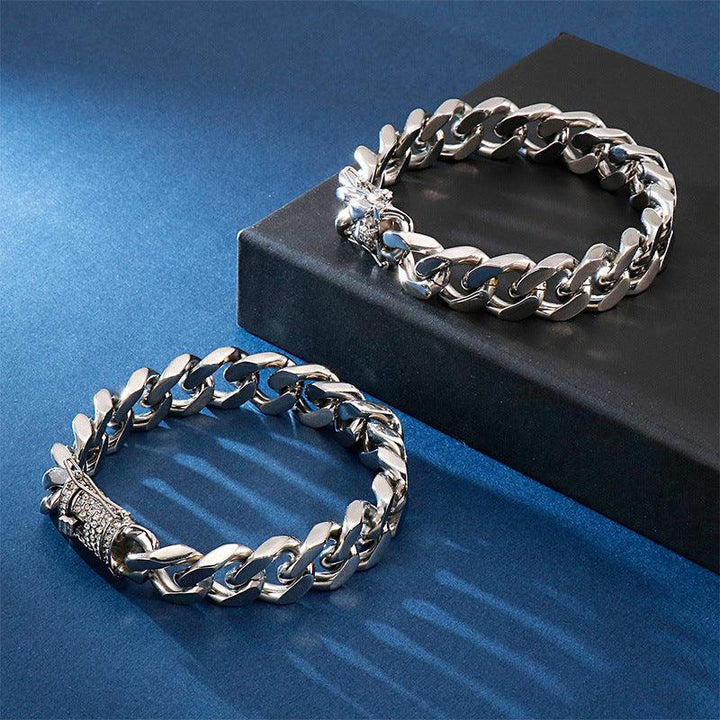 14mm Polished 4-Side Cut Curb Cuban Chain Bracelet Necklace with Push Button Lock Clap - kalen