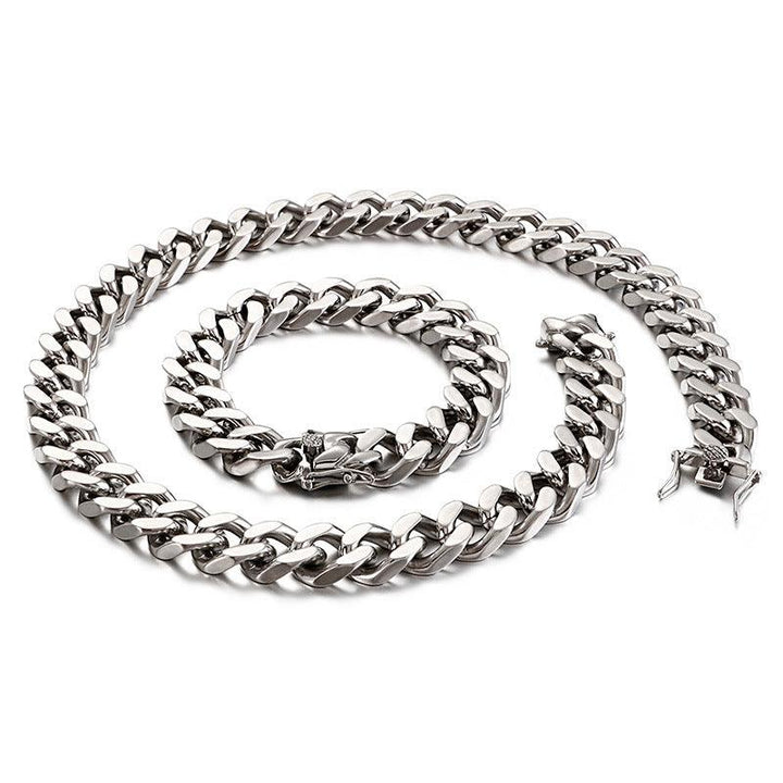 14mm Polished 4-Side Cut Curb Cuban Chain Bracelet Necklace with Push Button Lock Clap - kalen